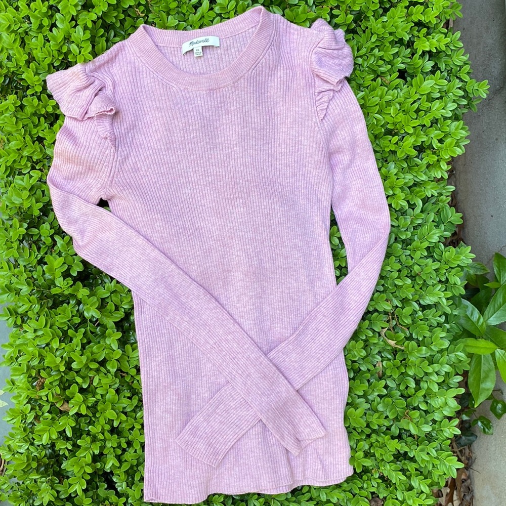 Madewell ruffle sleeve ribbed sweater